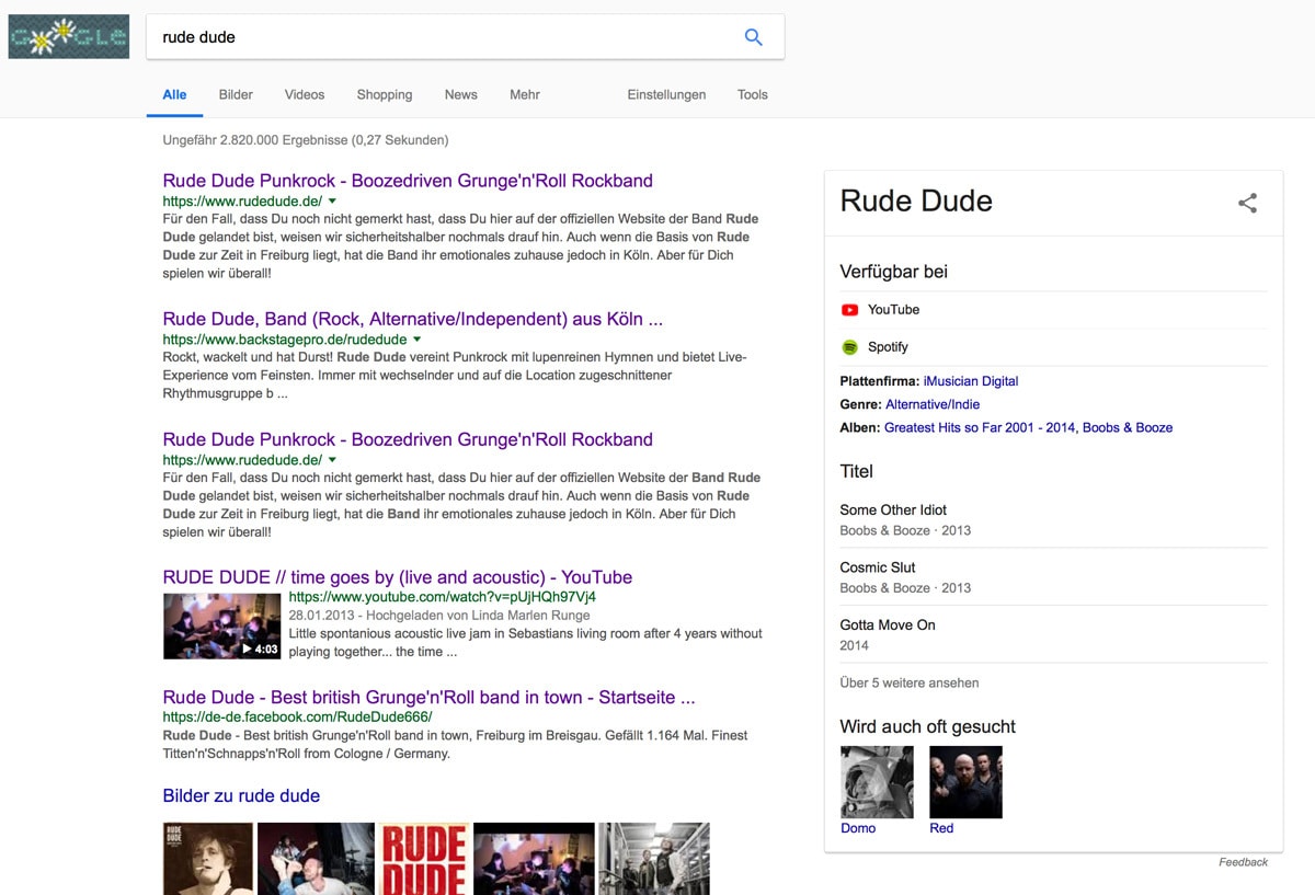 Rude Dude Artist Eintrag bei Google.de - Fotomanipulation by Rude Dude Media Center